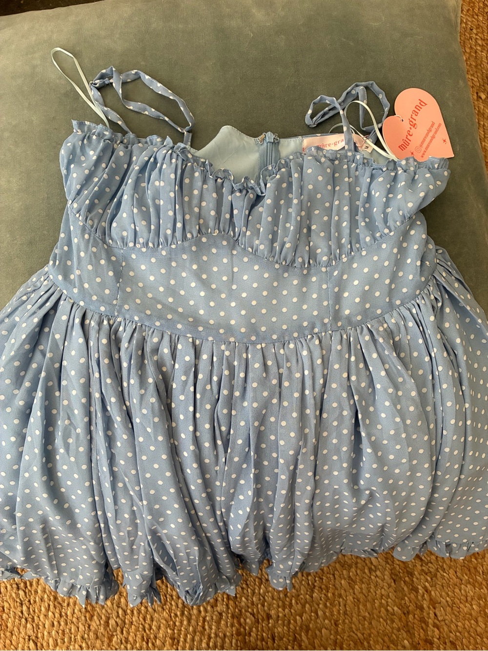 Mure+Grand /Light Blue Polka Dot Ruffled Spaghetti Strap Dress